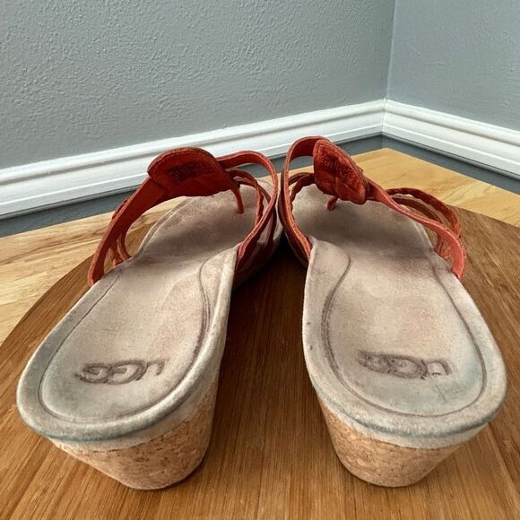 UGG AUSTRALIA MADDIE CORK WEDGE STRAPY THONG SANDALS IN FIRE OPAL SIZE 8 - Picture 7 of 9